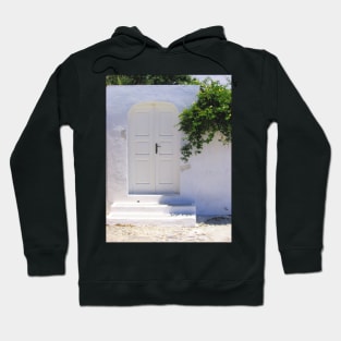 White Door on the Island of Santorini Hoodie